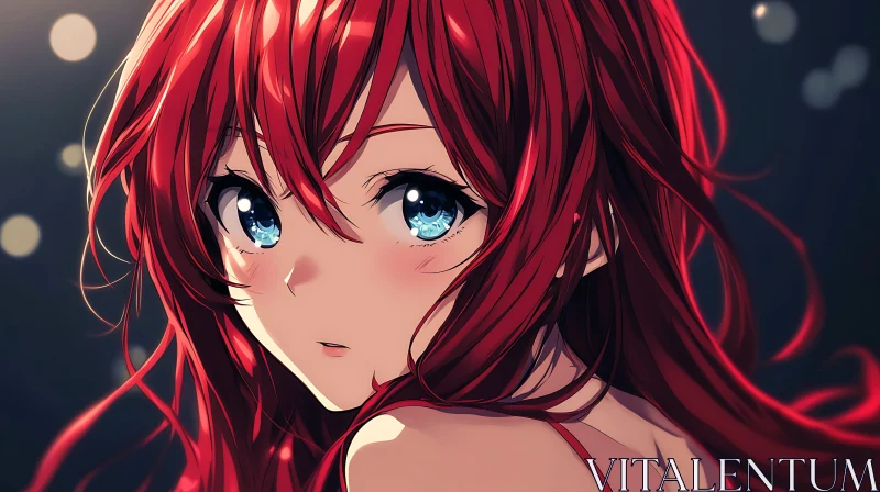 Anime Girl with Red Hair and Blue Eyes AI Image