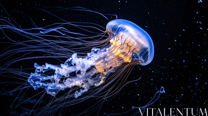 Glowing Jellyfish in the Deep Sea AI Image