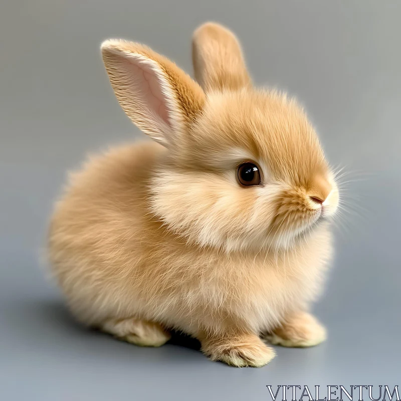 Fluffy Bunny on Gray Background AI Image