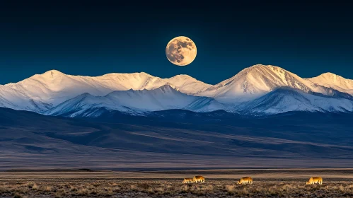 Snowy Peaks Under the Moon