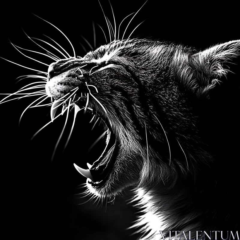 AI ART Feline Fury: A Monochrome Cat Roaring