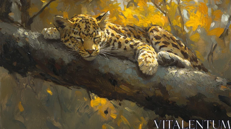 Resting Leopard in Golden Sunlight AI Image