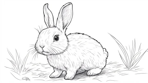 Detailed Line Art of a Cute Bunny