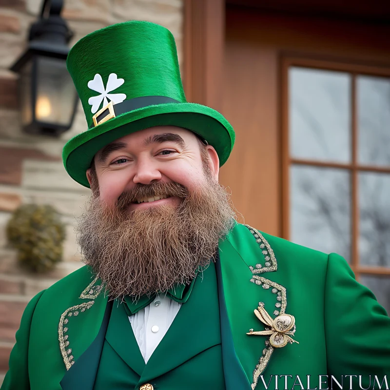 AI ART Smiling Man in Green Suit and Clover Hat