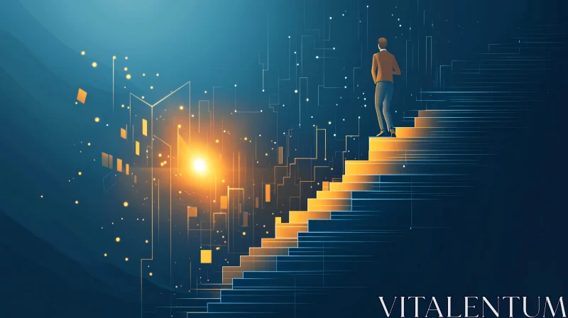 Man Climbing Stairs toward Future AI Image