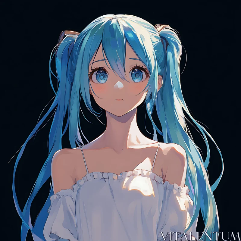 Expressive Anime Girl with Blue Twin Tails AI Image