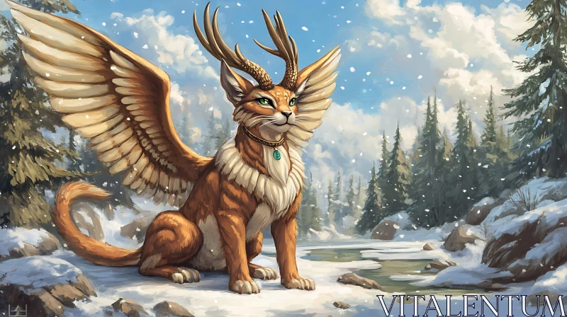 AI ART Fantasy Feline in Snowy Landscape