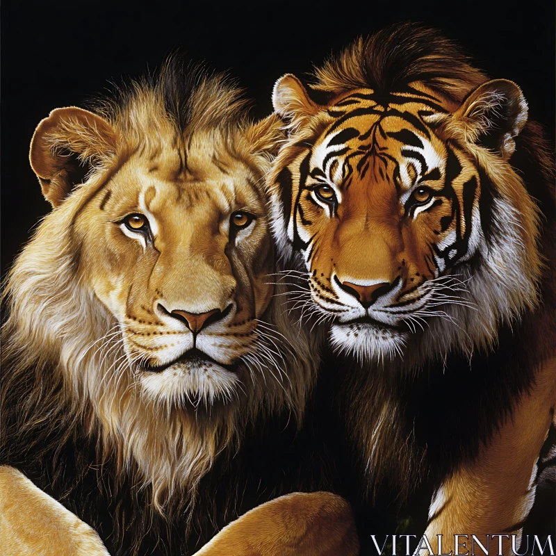 Majestic Lion and Tiger Together AI Image