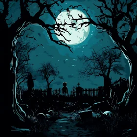 Moonlit Cemetery Illustration