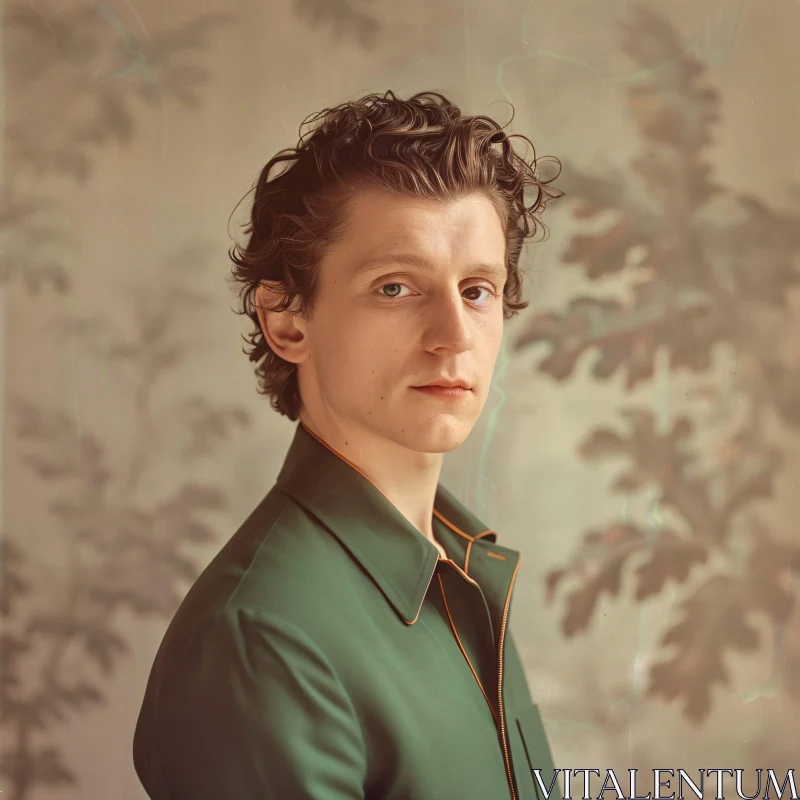 Tom Holland Portrait in Green Jacket AI Image