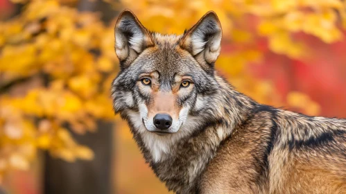 Captivating Wolf Gaze in Fall Colors