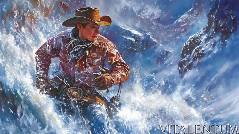 Western Cowboy in Snowy Mountains AI Image