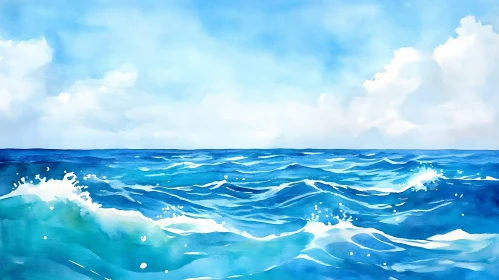 Blue Ocean Watercolor Illustration