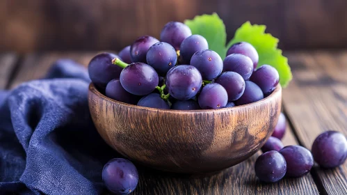 Fresh Grapes in Wooden Bowl Still Life