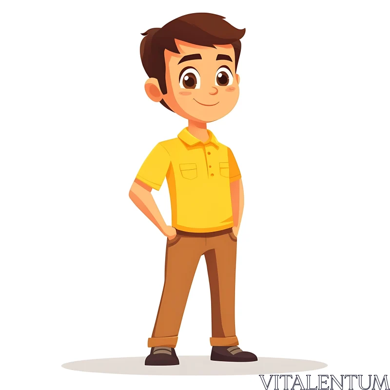 AI ART Cartoon Boy Illustration, Yellow Shirt