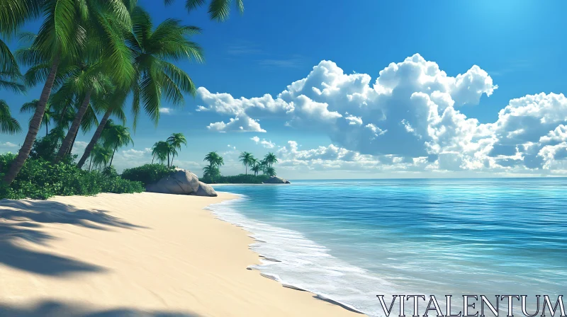 AI ART Seascape with Palm Trees and Clear Sky