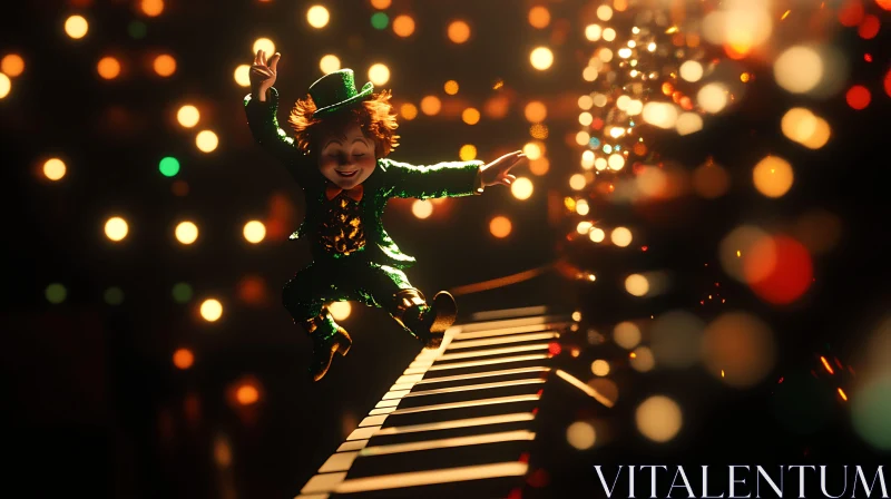 Joyful Leprechaun on Piano Keys AI Image