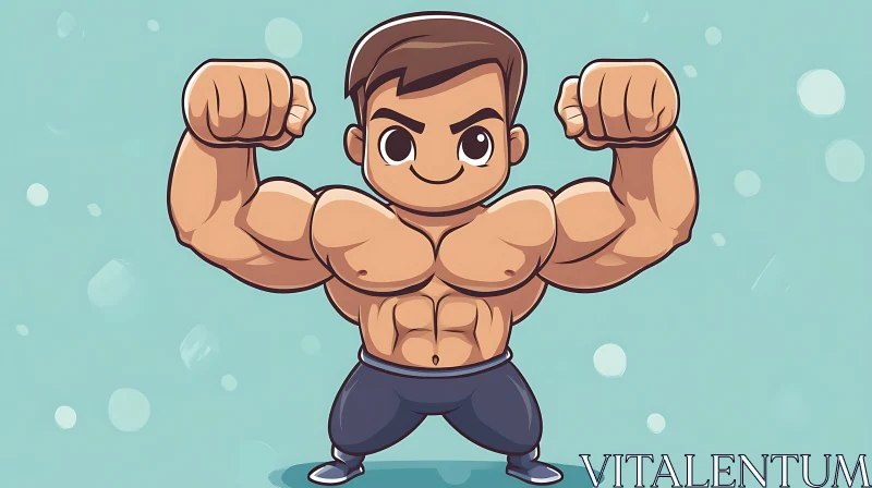 Illustration of a Muscular Cartoon Character AI Image