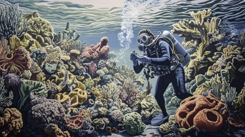 Underwater Scene with Diver and Coral