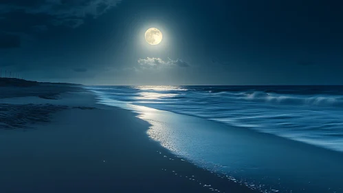 Ocean Waves at Night Under the Moon