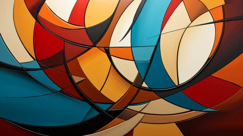 Colorful Abstract Painting with Kinetic Lines and Neocubism Style
