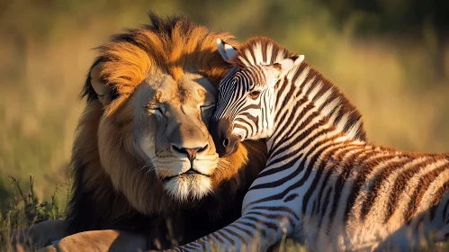 Lion and Zebra - A Moment of Peace