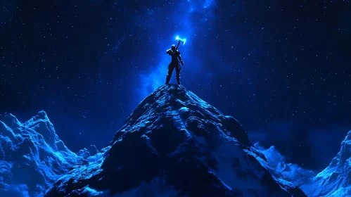 Mountain Warrior under Starry Night