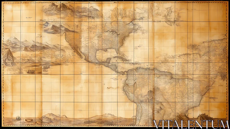 AI ART Vintage Cartography: Americas Depiction