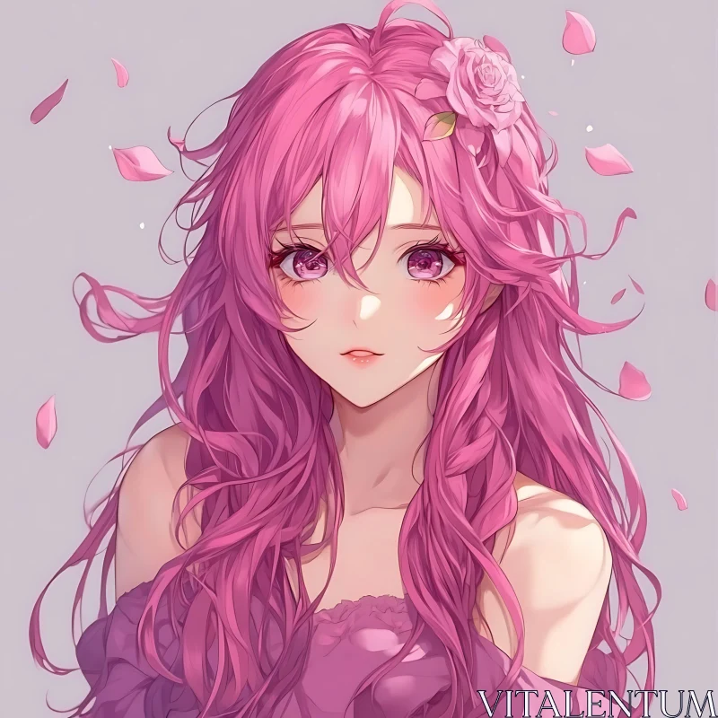 Anime Girl with Flower in Hair AI Image