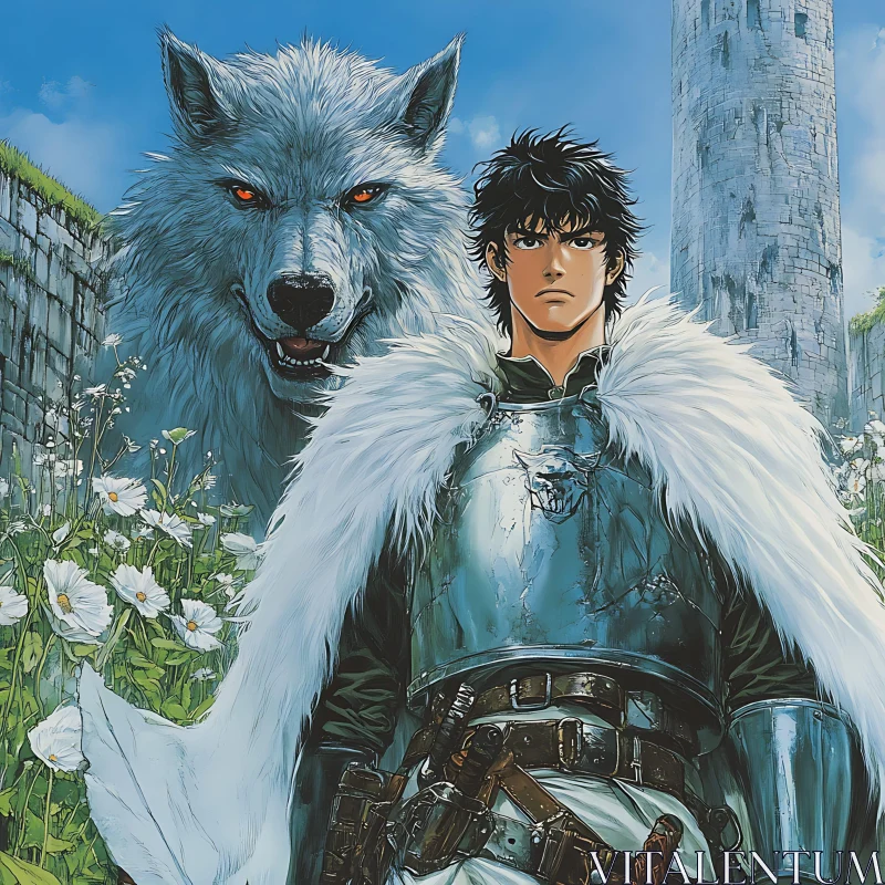 Fantasy Anime Hero and Wolf AI Image