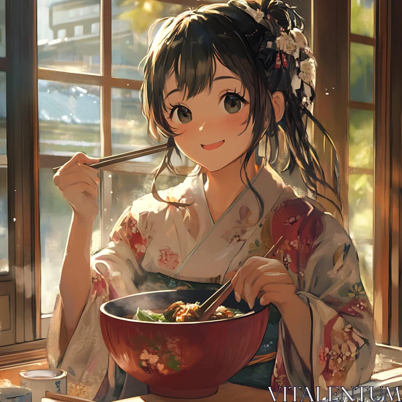 Anime Girl in Traditional Kimono AI Image