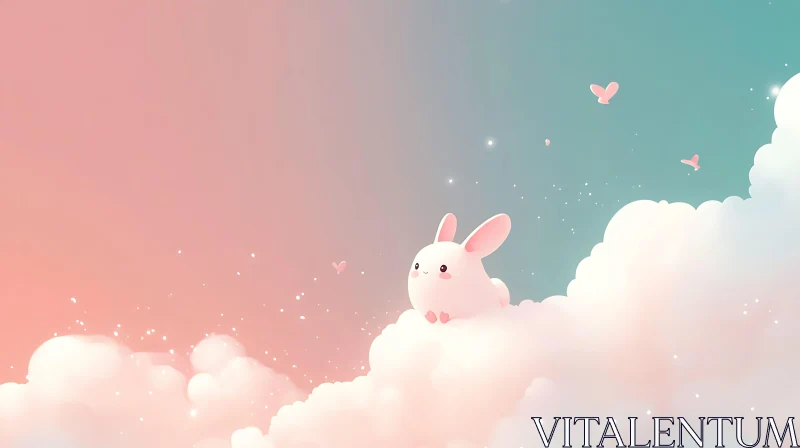 Whimsical Rabbit in Sky Illustration AI Image