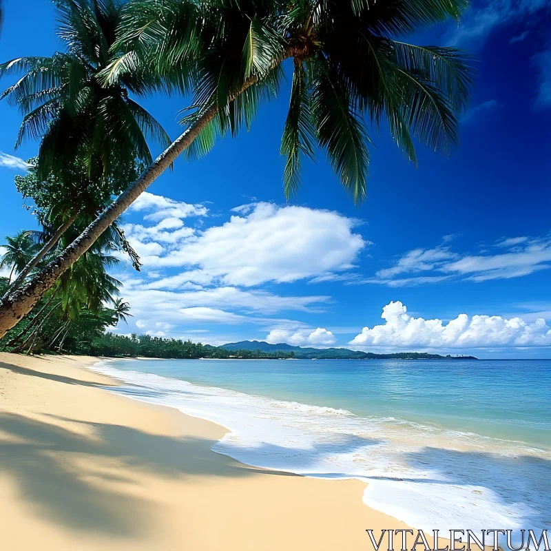 AI ART Tropical Beach with Blue Sky and Clouds