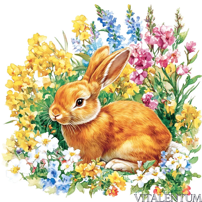 Floral Rabbit Illustration AI Image