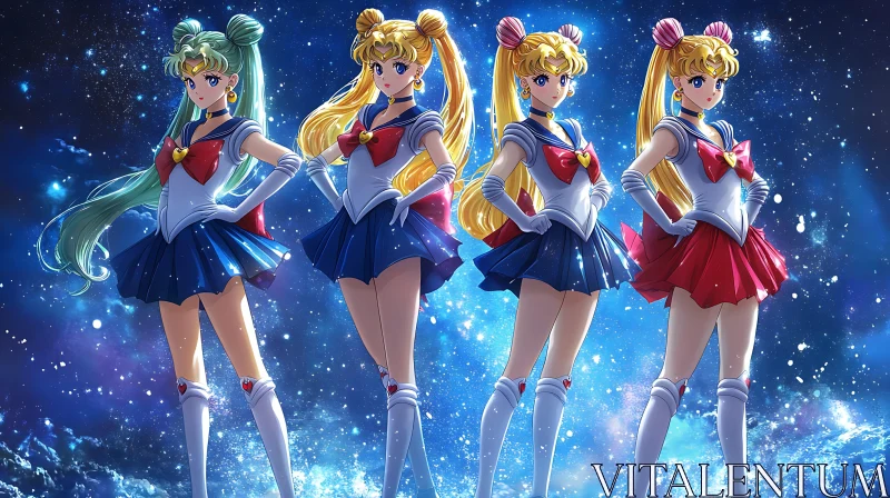 Magical Girls in the Galaxy AI Image