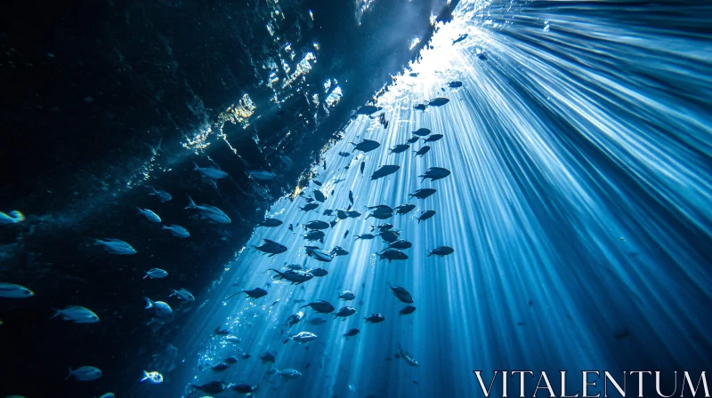 Oceanic Sunbeams and Fish AI Image