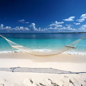 Tranquil Hammock Scene on White Sand Beach