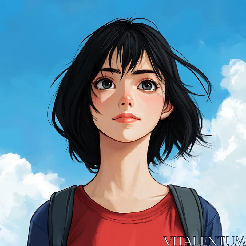 Enchanting Anime Girl Staring at the Sky AI Image