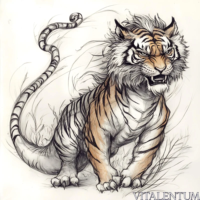 AI ART Detailed Tiger Drawing Animal Portrait