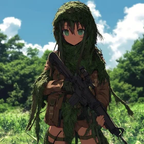 Forested Anime Sniper with Ghillie Suit