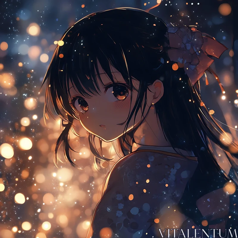 Enchanting Anime Girl at Night AI Image