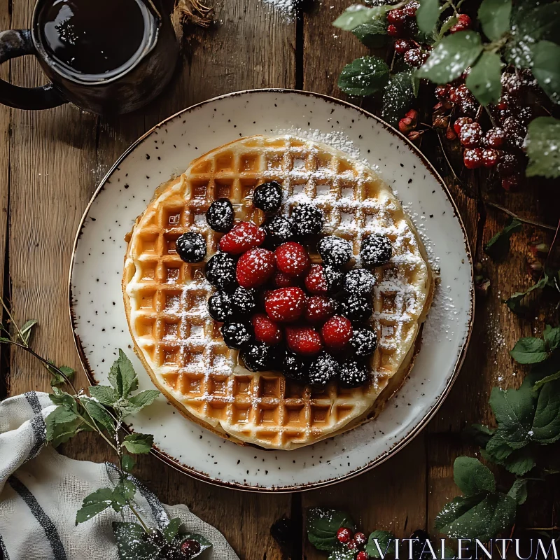 Rustic Waffle Dessert with Fresh Berries AI Image