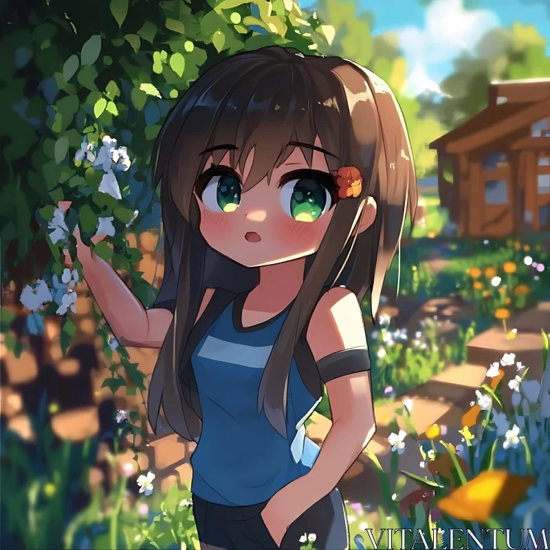 Anime Girl Amidst Floral Splendor AI Image