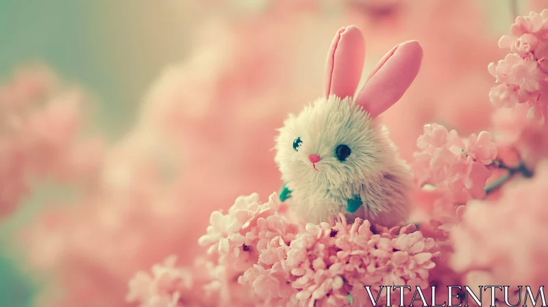 Fluffy Bunny in Pink Blossoms AI Image