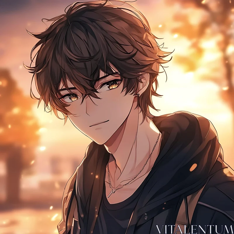 Autumn Sunset Anime Portrait AI Image