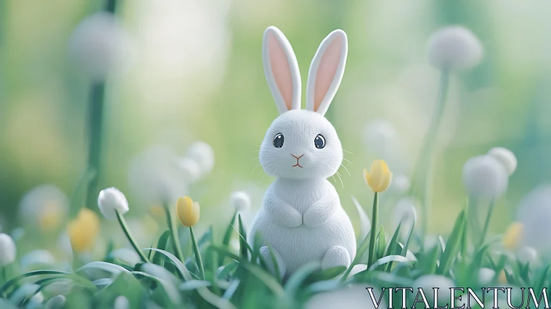 AI ART White Rabbit Among Spring Flowers