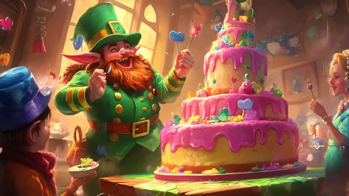 Whimsical Leprechaun Cake Party Scene