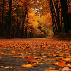 Serene Autumn Walkway in Vibrant Forest