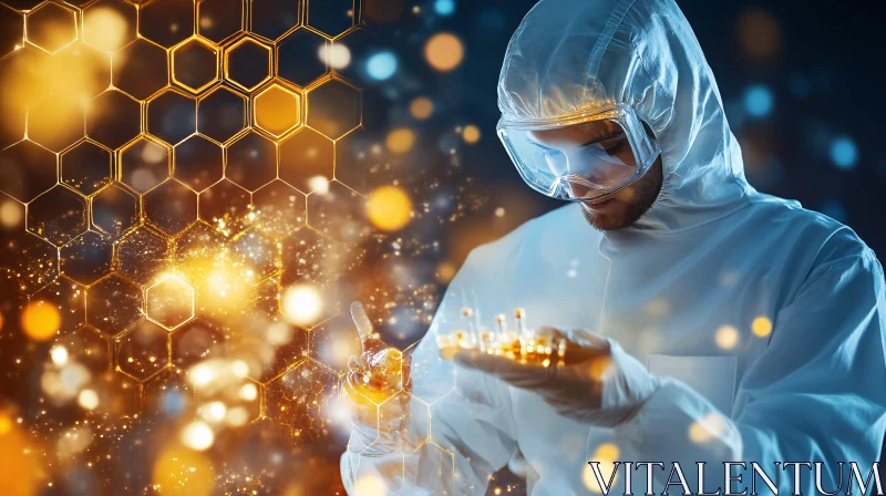 AI ART Medical Research with Golden Hexagons