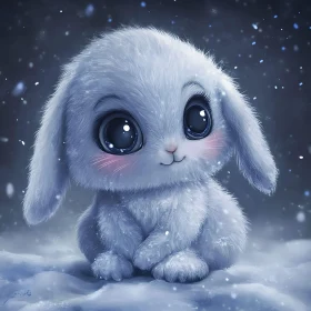 Fluffy Bunny in a Snowy Scene